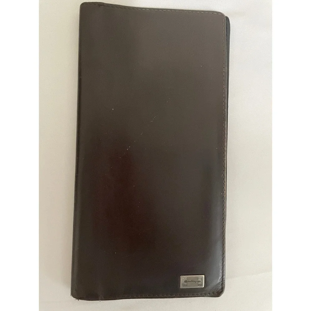 Salvatore Ferragamo Mens Vintage Dark Brown Leather Long Bifold Wallet Italy#633
